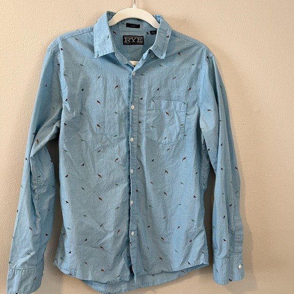 Rye Other - Rye Mens Button Up Shirt Slim M Birds Novelty Print Preppy‎ Classic Office